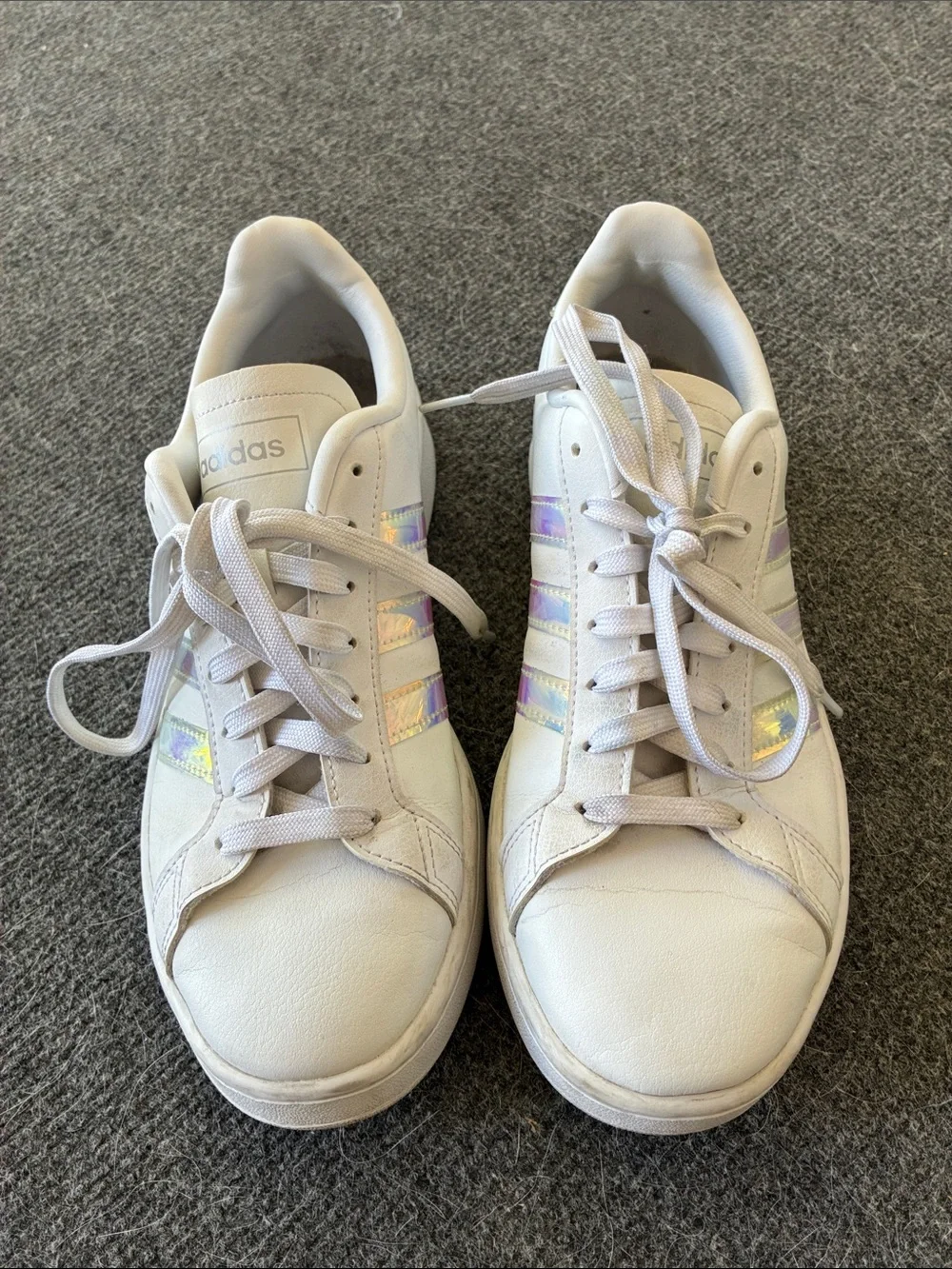 adidas Women’s White Sneakers with Iridescent Stripes